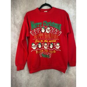 Vintage 90's Merry Christmas Happy Holidays Snowman Penguin‎ Sweatshirt Sz Large